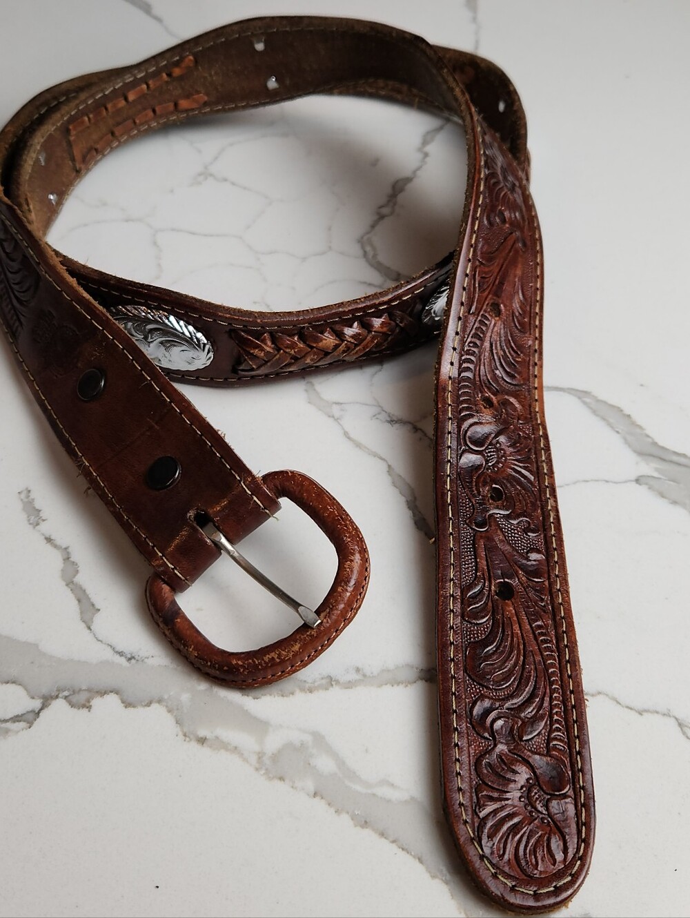 Cintos Imperial Size 42 Hand-Tooled Western Leather Belt – Made in Mexico